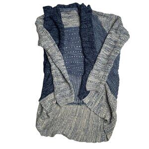 Women's Knit Sweater Open Front Cardigan Blue and Cream Stripe, Medium